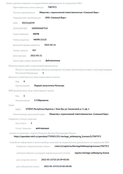 Лицензия на работы с объектами культурного наследия Лицензия на работы с объектами культурного наследия
